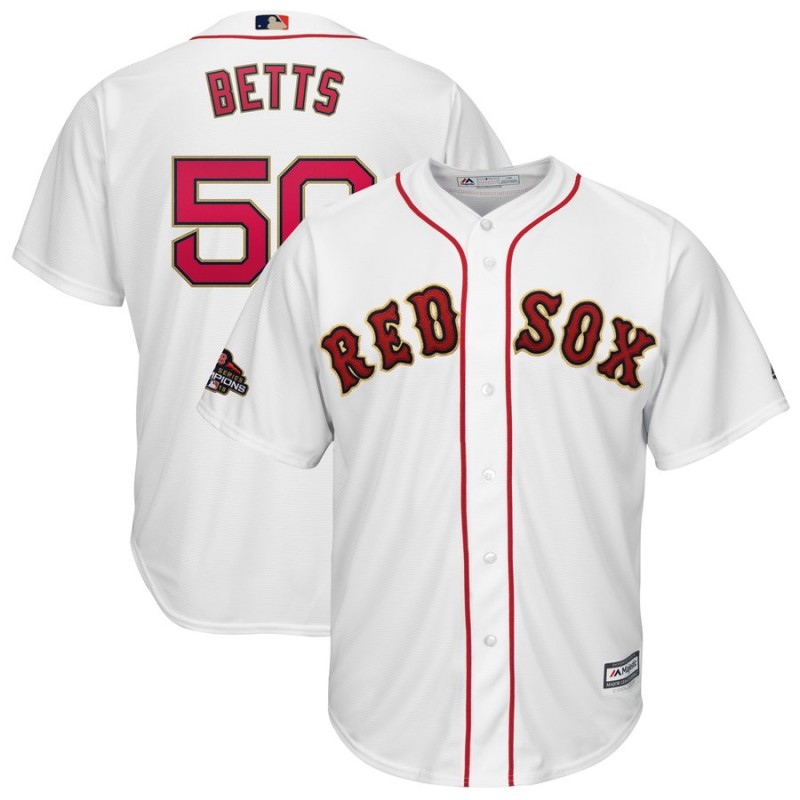 Men MLB Boston Red Sox 50 Betts white Gold Letter game jerseys